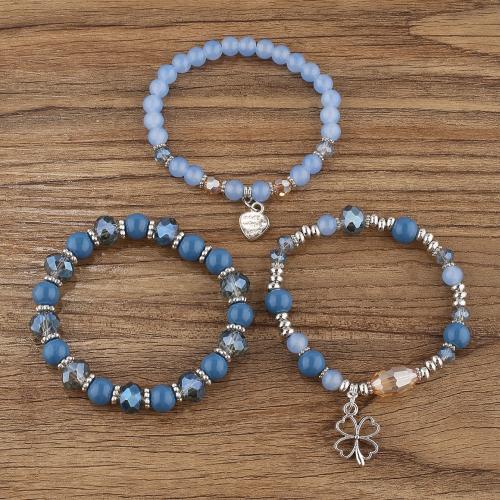 Zinc Alloy Bracelet with Glass Beads & Elastic Thread & Acrylic plated three pieces & fashion jewelry & for woman Sold By Set