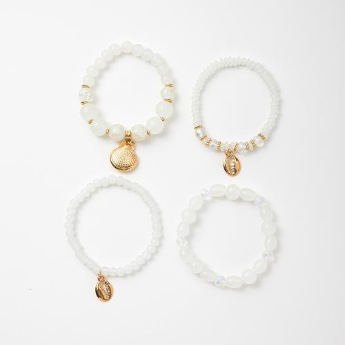 Zinc Alloy Bracelet with Glass Beads & Elastic Thread & Acrylic 4 pieces & fashion jewelry & for woman beige Sold By Set