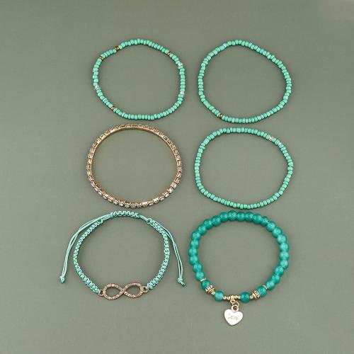 Zinc Alloy Bracelet with Glass Beads & Elastic Thread & Acrylic plated 6 pieces & fashion jewelry & for woman Sold By Set