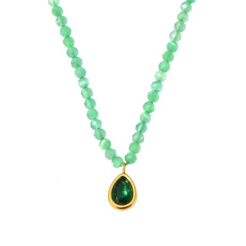 Collier de bijoux en acier inoxydable, Acier inoxydable 304, avec Pierre naturelle & Opale, avec 1.9 Inch chaînes de rallonge, Placage, bijoux de mode & pour femme, doré, Longueur 15.7 pouce, Vendu par PC