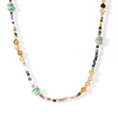 Stainless Steel Jewelry Necklace 304 Stainless Steel with Natural Stone & Crystal with 1.9 Inch extender chain plated fashion jewelry & for woman multi-colored Length Approx 15.7 Inch Sold By PC