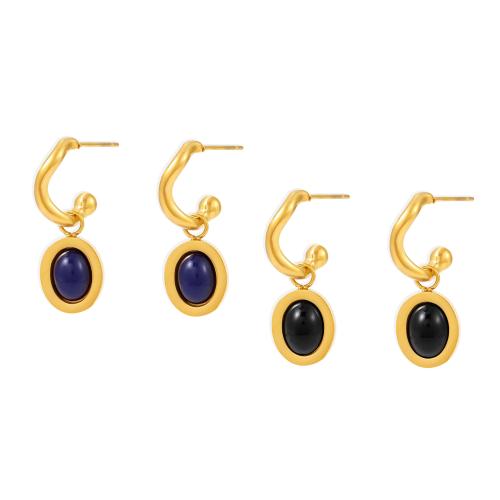 Stainless Steel Stud Earrings 304 Stainless Steel with Black Agate plated fashion jewelry & for woman Sold By Pair