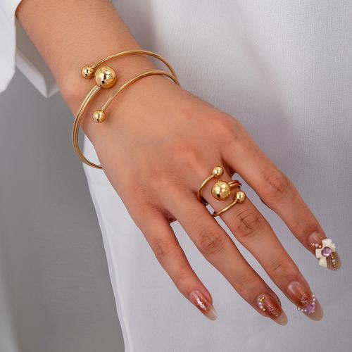 Zinc Alloy Jewelry Sets cuff bangle & finger ring plated for woman gold Sold By Set