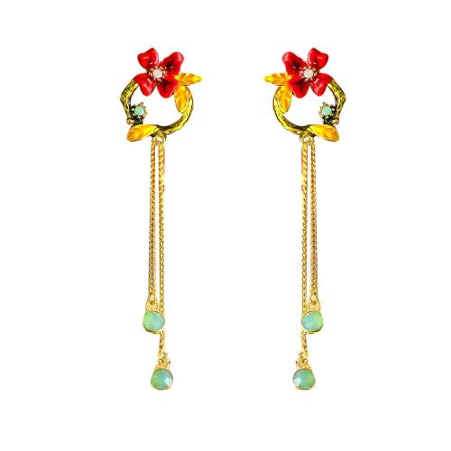 Brass Earring Clip with Glass & Silicone plated for woman & enamel gold Sold By Pair