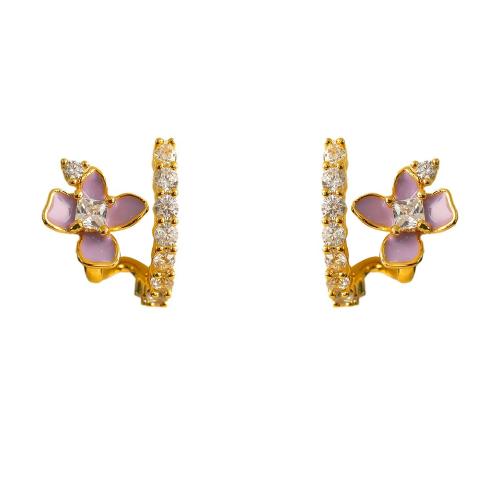 Cubic Zirconia Micro Pave Brass Earring petals plated micro pave cubic zirconia & for woman & enamel gold Sold By Pair