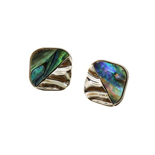 Brass Stud Earring with White Shell & Abalone Shell plated for woman 19mm Sold By Pair