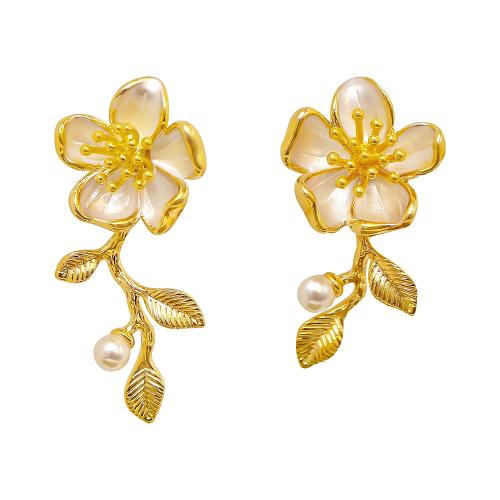 Brass Earring Clip with Plastic Pearl petals plated for woman & enamel gold The long model is 3.1cm wide 1.6cm and the short model is 3.8cm wide 1.6cm Sold By Pair