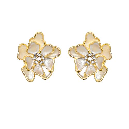 Cubic Zirconia Micro Pave Brass Earring petals plated micro pave cubic zirconia & for woman & enamel gold Sold By Pair