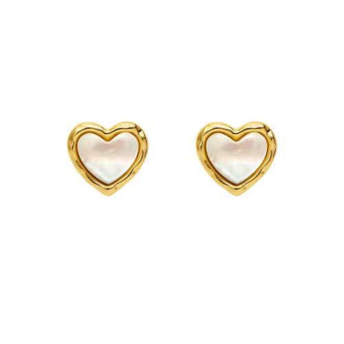 Messing Stud ørering, med Shell, Heart, forgyldt, for kvinde, guld, 12x13mm, Solgt af par