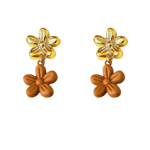 Brass Earring Clip petals painted for woman gold Sold By Pair