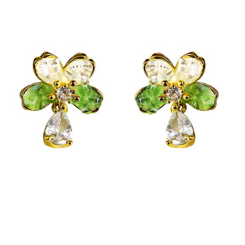 Cubic Zirconia Micro Pave Brass Earring with Crystal petals plated micro pave cubic zirconia & for woman gold Sold By Pair