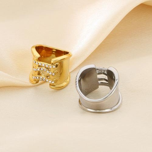 Rhinestone Stainless Steel Finger Ring 304 Stainless Steel Vacuum Ion Plating  & with rhinestone Sold By PC