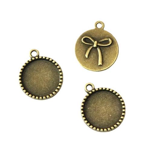 Zinc Alloy vedhæng Cabochon Setting, Runde, antik messing farve forgyldt, du kan DIY, 18mm, 60pc'er/Bag, Solgt af Bag