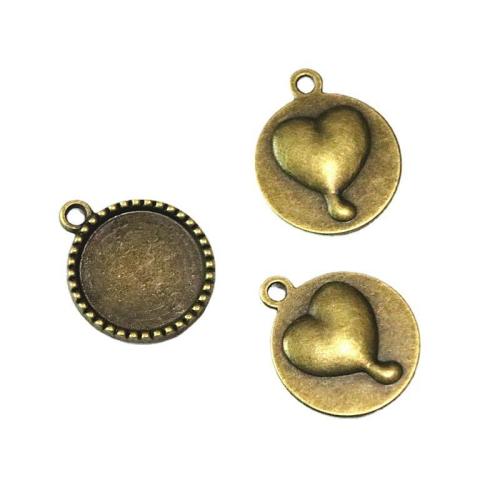 Pendentif en alliage de zinc Cabochon Cadre, Rond, la couleur plaquée laiton antique, DIY, 18mm, 60PC/sac, Vendu par sac