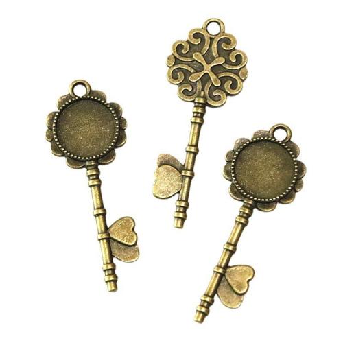 Zinc Alloy Pendant Cabochon Setting Key antique brass color plated DIY 14mm Sold By Bag