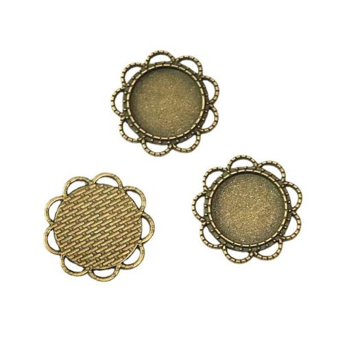 In lega di zinco del pendente Cabochon Setting, lega in zinco, Fiore, antico colore ottone placcato, DIY, 18mm, 50PC/borsa, Venduto da borsa