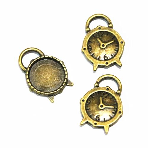 Zinc Alloy vedhæng Cabochon Setting, Ur, antik messing farve forgyldt, du kan DIY, 14mm, 50pc'er/Bag, Solgt af Bag