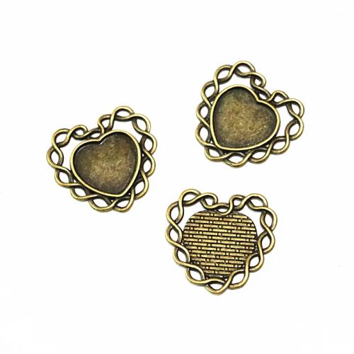 In lega di zinco del pendente Cabochon Setting, lega in zinco, Cuore, antico colore ottone placcato, DIY, 18.10x16.50mm, 50PC/borsa, Venduto da borsa