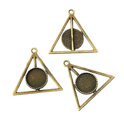 Zinc Alloy Pendant Cabochon Setting Triangle antique brass color plated DIY 16mm Sold By Bag