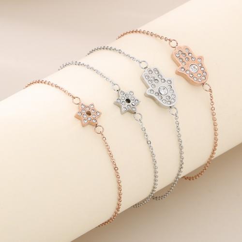 Stainless Steel Jewelry Bracelet 304 Stainless Steel Vacuum Ion Plating & for woman & with rhinestone Sold By PC