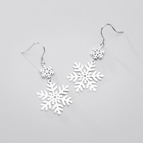 925 Sterling Sølv Drop Earring, Snowflake, Julen smykker & for kvinde, 19x47mm, Solgt af par