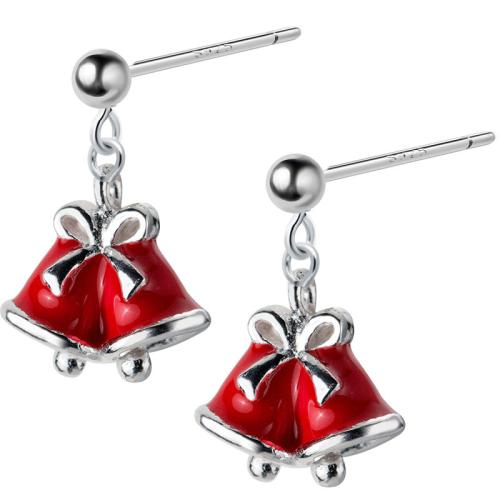 925 Sterling Silver Drop Earring Christmas Bell Christmas jewelry & for woman & enamel Sold By Pair