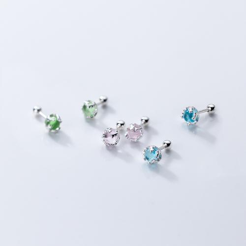 925 Sterling Sølv Stud Earring, med Lampwork, Koreansk stil & for kvinde, flere farver til valg, 6mm, Solgt af par