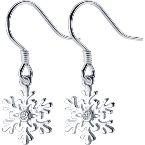 Argent sterling 925 Boucle d'oreille goutte, flocon de neige, Bijoux de Noël & pour femme & avec strass, 25mm, Vendu par paire