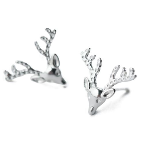 925 Sterling Silver Stud Earring Christmas Reindeer Christmas jewelry & for woman Sold By Pair