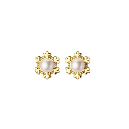 925 Sterling Silver Stud Earring with Plastic Pearl Snowflake Christmas jewelry & for woman 5.50mm Sold By Pair