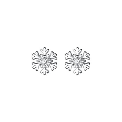 925 Sterling Silver Stud Earring Snowflake Christmas jewelry & for woman & with rhinestone 6mm Sold By Pair