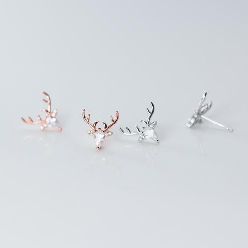 925 sterling zilver Stud Earring, Christmas Reindeer, Kerst sieraden & voor vrouw & met strass, meer kleuren voor de keuze, 11x11mm, Verkocht door pair