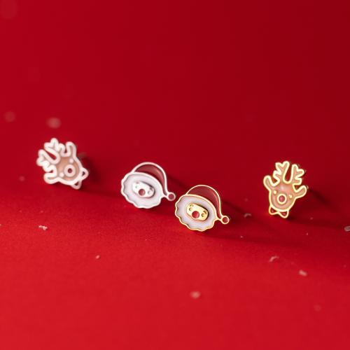 925 Sterling Silver Asymetrické stud náušnice, Christmas Reindeer, Vánoční šperky & pro ženy & smalt, více barev na výběr, 8mm, Prodáno By Pair