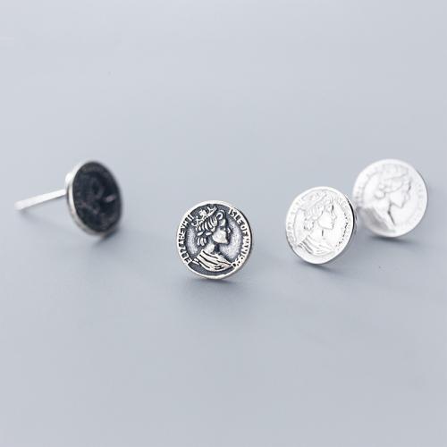 925 Sterling Silver Stud Earring Round Korean style & for woman 9mm Sold By Pair