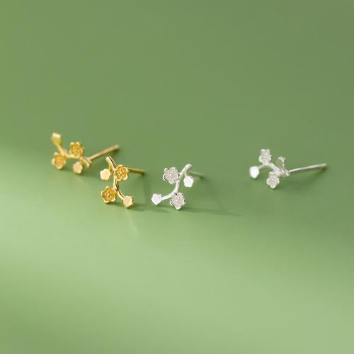 925 Sterling Silver Stud Earring Flower Korean style & for woman 9mm Sold By Pair