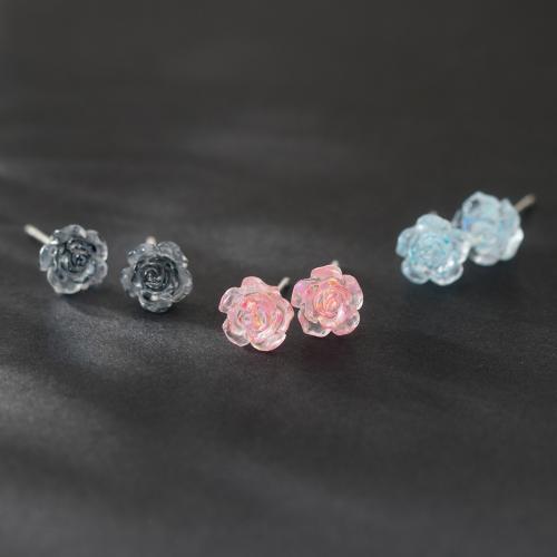 925 Sterling Sølv Stud Earring, med Resin, Rose, mode smykker & for kvinde, flere farver til valg, 8mm, Solgt af par