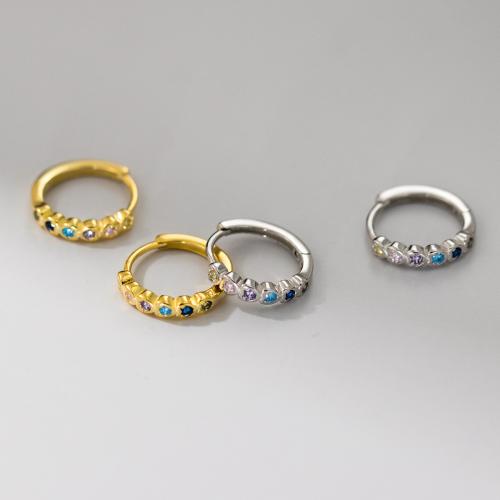 925 de prata esterlina Huggie Argola, Coração, para mulher & com strass, Mais cores pare escolha, 13mm, Buraco:Aprox 4.4mm, vendido por par