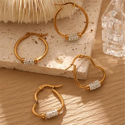 Pendiente de acero de titanio, Partículas de acero, 18K chapado en oro, Joyería & diferentes estilos para la opción & micro arcilla de zirconia cúbica & para mujer, dorado, Vendido por Par