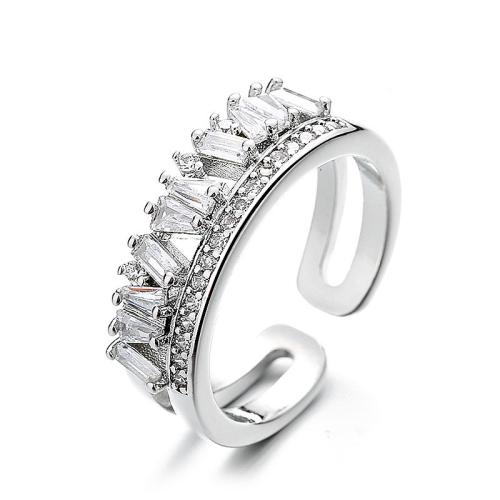 Kubieke Circonia Micro Pave Brass Ring, Messing, mode sieraden & micro pave zirconia & voor vrouw, zilver, Verkocht door PC