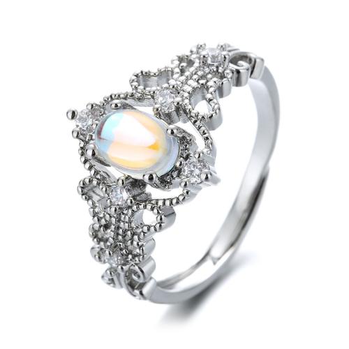 Brass Finger Ring with Sea Opal fashion jewelry & for woman silver color Sold By PC