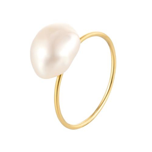 Anillo de dedo de Titantium Acero, Partículas de acero, con Shell Pearl, Barroco, Joyería & diverso tamaño para la opción & para mujer, Vendido por UD