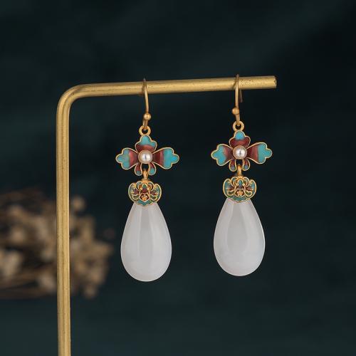 Brass Drop Earring with Jade fashion jewelry & for woman & enamel 46mm Sold By Pair