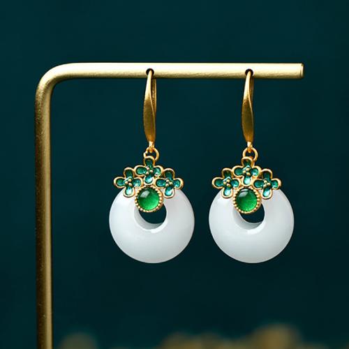 Brass Drop Earring with Jade fashion jewelry & for woman 35mm Sold By Pair