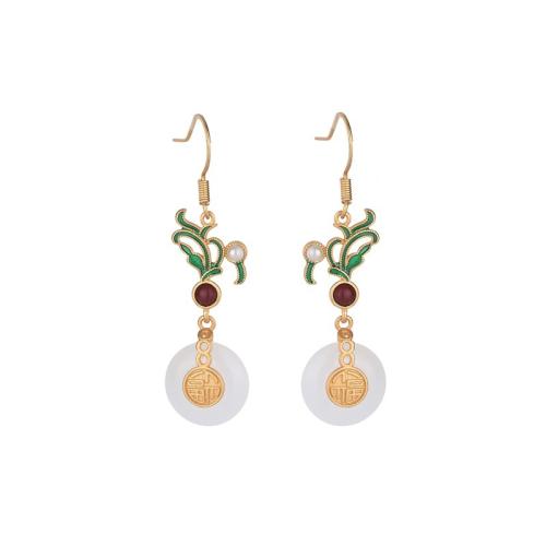 Brass Drop Earring with Jade & Plastic Pearl fashion jewelry & for woman 44mm Sold By Pair