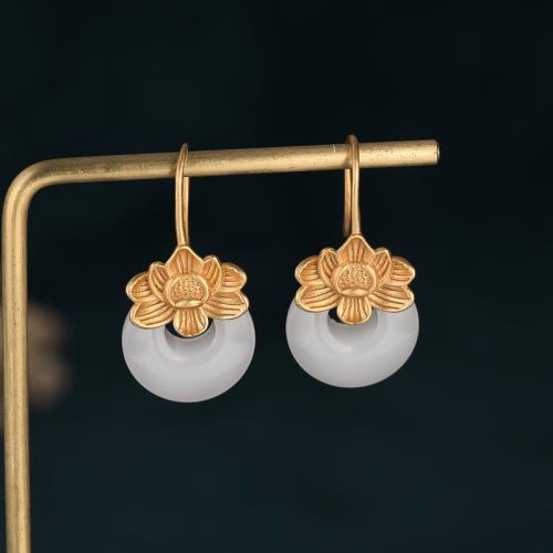 Brass Drop Earring with Jade fashion jewelry & for woman 30mm Sold By Pair