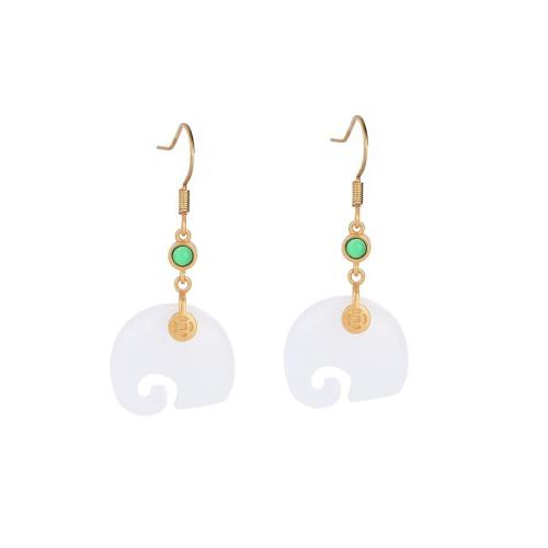 Brass Drop Earring with Jade fashion jewelry & for woman 40mm Sold By Pair