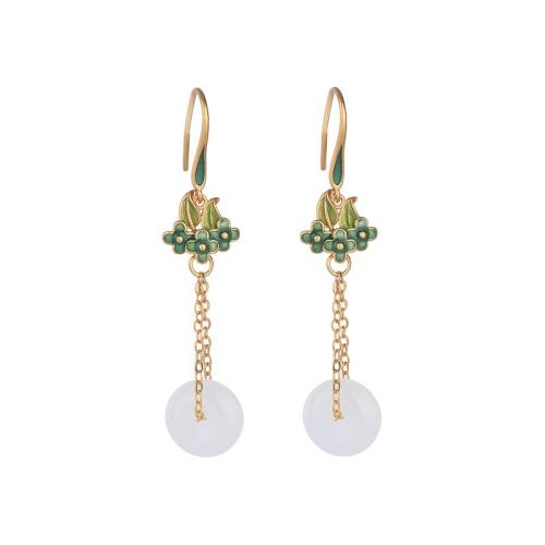 Brass Drop Earring with Jade fashion jewelry & for woman & enamel 54mm Sold By Pair