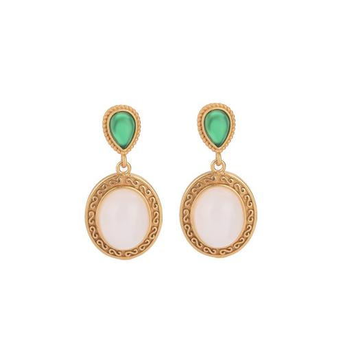 Brass Stud Earring with Jade fashion jewelry & for woman 26mm Sold By Pair