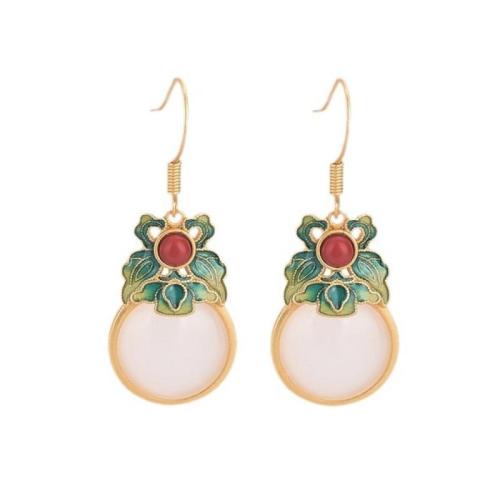 Brass Drop Earring with Jade fashion jewelry & for woman & enamel 38mm Sold By Pair