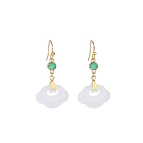 Brass Drop Earring with Jade fashion jewelry & for woman 40mm Sold By Pair